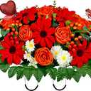 Artificial Cemetery Flowers for Grave Vase - Headstone Flower Saddle - Sympathy Flower of Vibrant Rose Sunflower Daisy Berry, Colorfast and Easy Fit