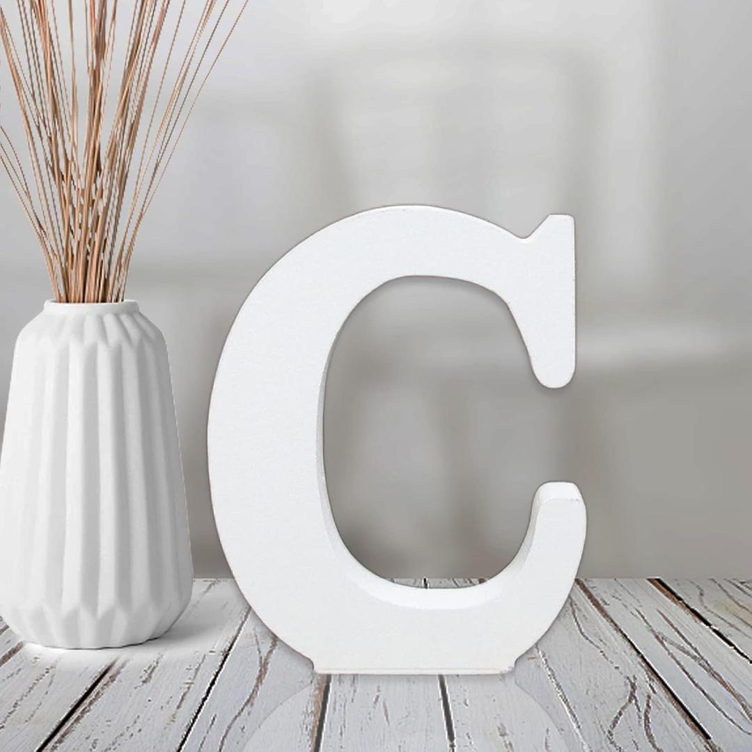 AOCEAN 4 Inch White Wood Letters Unfinished Wood Letters for Wall Decor Decorative Standing Letters Slices Sign Board Decoration for Craft Home Party Projects (C)