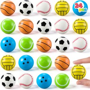 JOYIN 24 Pcs Multi-Sports Bouncy Balls Bulk with Storage Bag, 6 Style 32mm Small Balls for Kids Party Favors for Kids 4-8, Classroom Prizes, Treasure Box Toys & Goodie Bags Stuffers