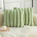 Neelvin Beige Faux Fur Cozy Soft Striped Decorative Throw Pillow Covers 18x18 inch Set of 2,Velvet Pillowcase Cushion Case for Sofa Couch