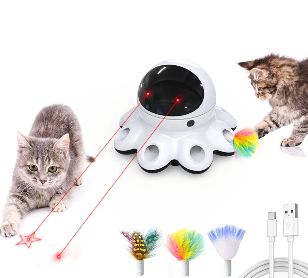 ORSDA Cat Laser Toy, 2-in-1 Interactive Automatic Motion Activated Moving 8 Holes Whack A Mole Feather, USB Rechargeable Electronic Smart Sensor Kitten Toys for Indoor Exercise