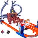 Hot Wheels Toy Car Track Set, RacerVerse Spider-Mans Web-Slinging Speedway, Competitive Race with 2 Die-Cast Vehicles: Spider-Man & Black Panther