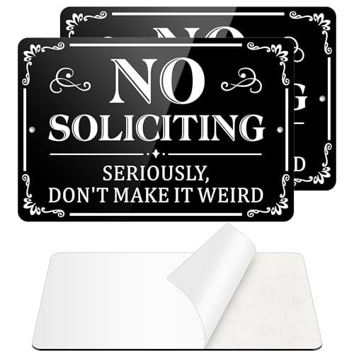 No Soliciting Sign for Front Door, (2 Pack) Self-adhesive No Soliciting Sign for House, 9 x 6 inches Aluminum Metal Signs for Yard (Style: Don't Make it Weird)2 Pack