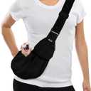 SlowTon Dog Carrier Sling - Thick Padded Adjustable Shoulder Strap Dog Carriers for Small Dogs, Puppy Carrier Purse for Pet Cat with Front Zipper Pocket Safety Belt Machine Washable (Black, XS)