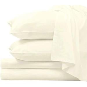 Pizuna 100% Luxury Cotton Full Size Bed Sheets Set Ivory, 1000 Thread Count Long Staple Cotton Sateen Thick Sheet & Pillowcase Set, Deep Sheets fits 15" (Combed Cotton Bed Sheets Set - 4PC)
