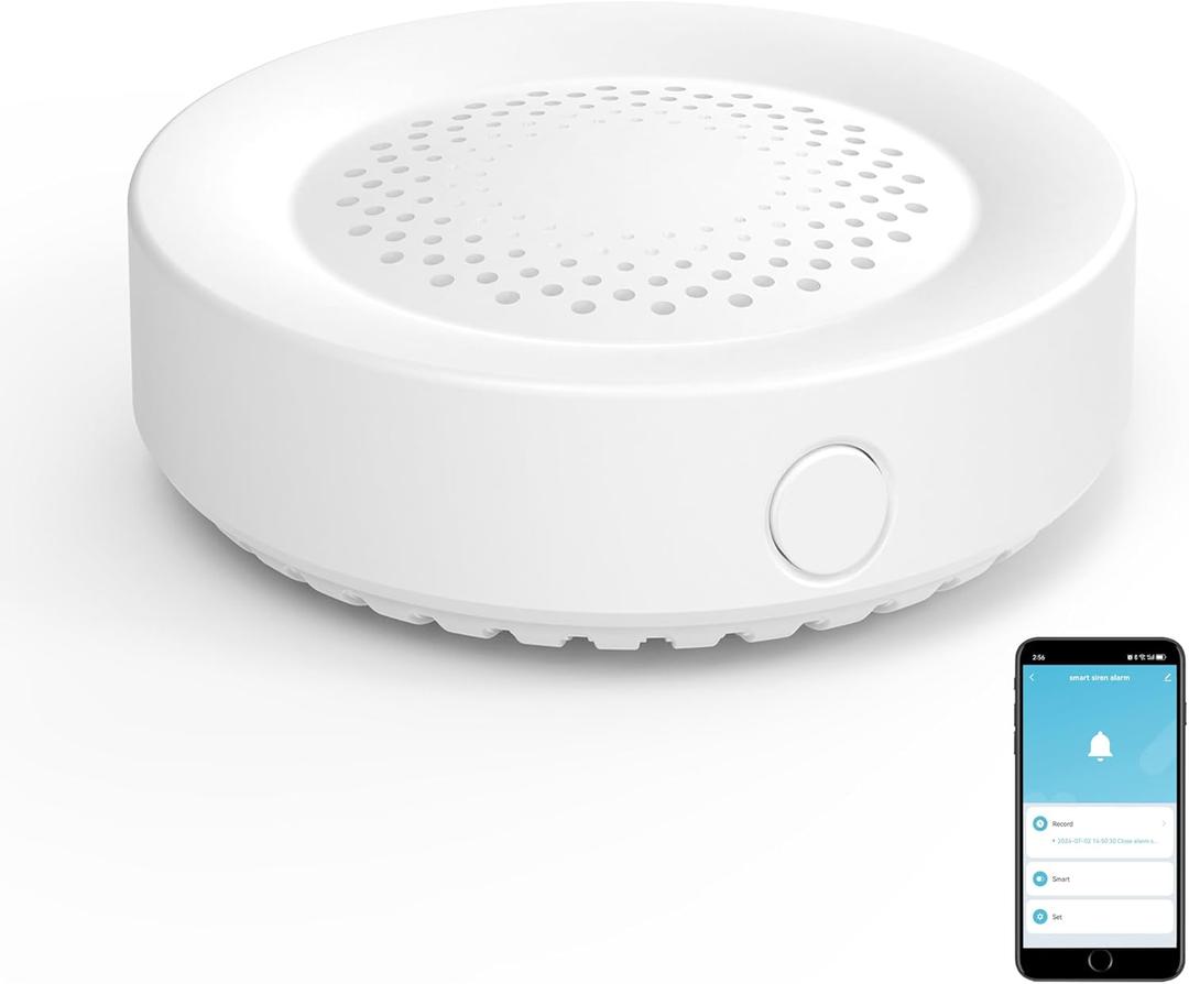 WiFi Siren Alarm: Wireless Burglar Alarm for Home Security and Smart Home Automation, 100dB Sounder, Tuya App Control, No Hub Required, Compatible with Alexa, Google Assistant
