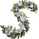 Christmas Garland with Lights,6FT Prelit Christmas Garland Battery Operated Xmas Garland with Christmas Blue Balls,Pine Cones and Pine Needles for Mantle Fireplace Staircase Porch Decor