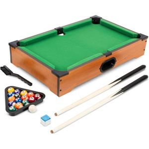 Mini Pool Table - 20-Inch Portable Tabletop Billiards Game with Cue Balls, Sticks, Chalk, Brush, and Triangle Rack - Table Games by Hey Play