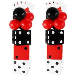 54 Pcs Casino Theme Decorations Casino Night Decorations Poker Party Decorations Including 6 Pcs 11inch Large Casino Dice Boxes 12 Pcs Poker Playing Cards Balloons for Game Night Decorations