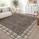 GarveeHome Rugs for Living Room 8x10 Machine Washable Area Rug Modern Plaid Rugs Large Rug Non Slip Low Pile Soft Carpet Indoor Floor Cover for Bedroom, Brown