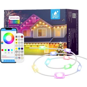 YCSTZM Permanent Outdoor Lights,50ft Smart RGB LED Outdoor Light Strip with Remote APP Control,IP67 Waterproof Christmas Fairy Lights for Christmas Decor,Halloween,Holiday,Party, House Outside Decor