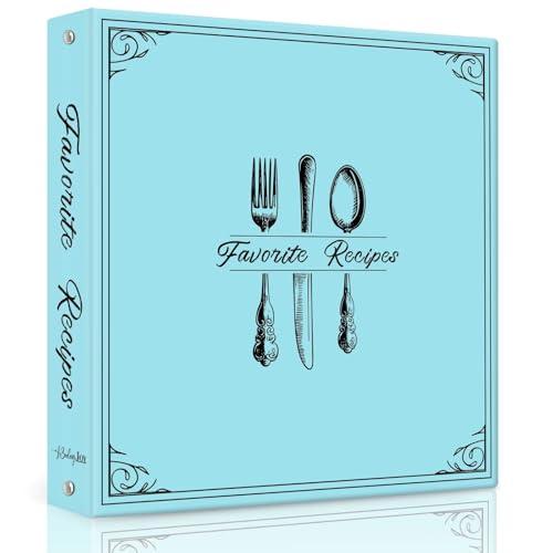 Recipe Binder with Plastic Sleeves, Full Page Cards and Dividers, Recipe Binder 8.5x11 3 Ring, Blank Recipe Book Binder to Write in Your Own Recipes(Light blue)