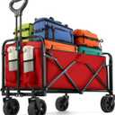 Collapsible Wagon 220 lbs, Heavy Duty Wagon Carts Foldable, Portable Wagons for Groceries, Beach Cart with All-Terrain Wheels & Drink Holders, Utility Wagons for Shopping, Sports, Camping, Red