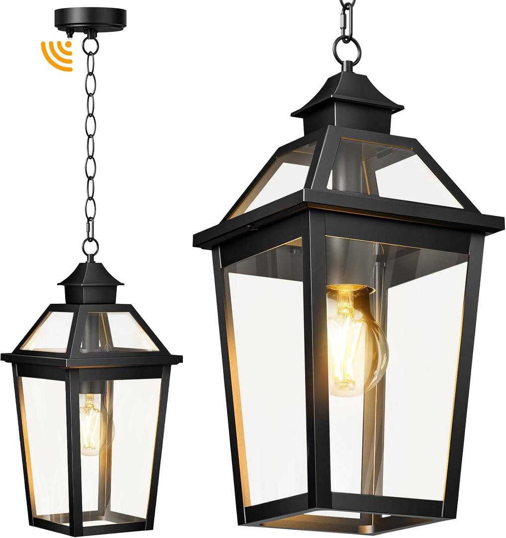 Outdoor Pendant Light, Dusk to Dawn Outside Chandelier Lantern, Modern Black Waterproof Aluminum Exterior Hanging Light Fixture for Front Porch, Entryway,Yard, Patio (Bulb NOT Included) Outdoor Pendant Light, Dusk to Dawn Outside Chandelier Lantern, Modern Black Waterproof Aluminum Exterior Hanging Light Fixture for Front Porch, Entryway,Yard, Patio (Bulb NOT Included)