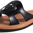 ONCAI Slides for Womens,Flat Dressy Square Toe Summer Beach Sandals for Woman with Comfortable Non-slip Rubber Soles Size 9