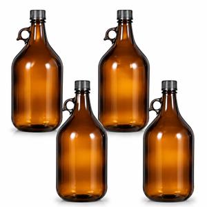 Maxdot 4 Pack 84 oz Glass Growler Bottles with Airtight Lid Amber Glass Carboy with Handle for Kombucha Beer Brewing Wine Making Castor Oil Decoration