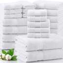LANE LINEN 100% Cotton Bathroom Towel Set of 24 - Durable, Soft & Absorbent - 4 Bath, 4 Fingertip, 6 Hand, 8 Washcloths, 2 Bath Sheets, Hotel & Spa-Quality Design - White Towels