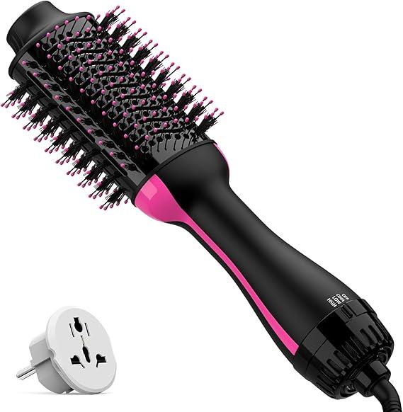 Dual Voltage Hair Dryer Brush with Negative Ion Antifrizz Styler  Hot Air Volumizer for 110V120V/220V240V European and Travel Use