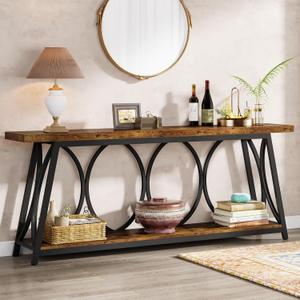 Tribesigns 70.9 inch Extra Long Console Table, Industrial Sofa Table Behind Couch with 2 Tier Storage Shelf, Narrow Entryway Hallway Accent Table for Living Room, Rustic Brown, 70.9" L x 70.87" W x 31.5" H