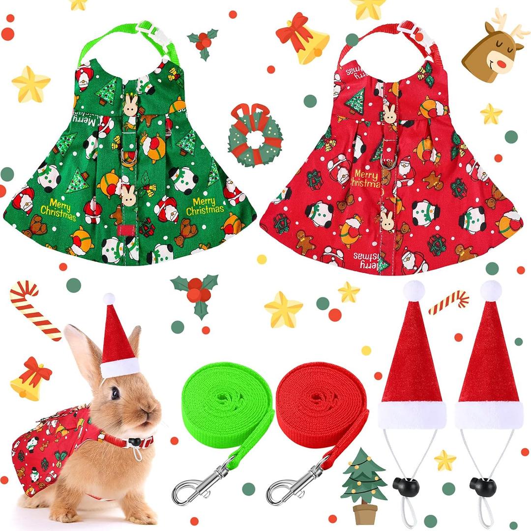 Frienda 4 Pieces Christmas Guinea Pig Clothes with Santa Hat Rabbit Clothes Costume Guinea Pig Costume Christmas Small Animal Outfits for Rabbit Hamster Ferret Bunny Chinchilla