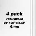 4 Pack Foam Board 24"x36", 0.23" Thick White Poster Board, Acid-Free Double Sided Foam Core Board for Presentation Art, Display, Office, School Projects, Crafting, Sign Making