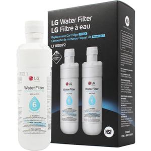 LG LT1000P2 6-Month / 200 Gallon Refrigerator Replacement Water Filter, Reduces Chlorine, 2 Count (Pack of 1), White.