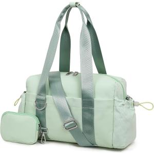 Everyday Mini Gym Bag for Women 2.0, Small Tote with Zipper Compartment Waterproof Travel Duffle Cute Handbag Workout Carry On with Removeable Shoulder Strap & Coin Wallet Easy to Clean - Green