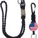 2 Pcs Retractable Keychain, Heavy Duty Badge Holder Reel Braided Paracord Lanyard with USA Flag, Retractable ID Badge Clip Reel & Parachute Rope Necklace Keychains for Work or Traveling