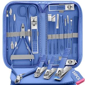 Manicure Set 16Pcs Nail Clippers Set Manicure Kit Professional Stainless Steel Pedicure Kit Nail Care Kit for Women Men with Luxurious Travel Bag, Suitable for Home, Travel, and Salon (Blue)