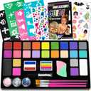 Face Painting Kit for Kids, 24 Colors Washable Face Paint, Safe for Sensitive Skin, Non-Toxic Professional Face Painting Kit, Halloween Birthdays Makeup Set with Stencils, Guide Book