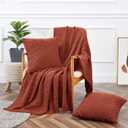 Aormenzy Knitted Throw Blanket (50" x 60") and 2 Pillow Covers (18" x 18"), 3 Piece Burnt Orange Throw Blanket Set, Decorative Throw Blankets for Couch Sofa Bed Living Room (Rust)