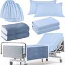 SmoothNovelty 8 Pcs Hospital Bed Sheets Set, Soft Knitted Standard Sheets Quality, Include Fitted Coverlet, Quilt Cover, Pillow Case and Blanket(Blue)