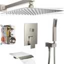 Shower System Rain Shower Faucet Set with Tub Spout,10 inch Bathroom Wall Mounted Waterfall Bathtub Faucet with Handheld Spray and Rough-in Valve Body and Trim kit,Brushed Nickel