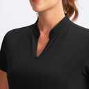 Obla Women's Golf Polo Shirt V-Neck Short Sleeve Collarless Quick Dry Tennis Running T Shirt Golf Tops for Women (Black, M)