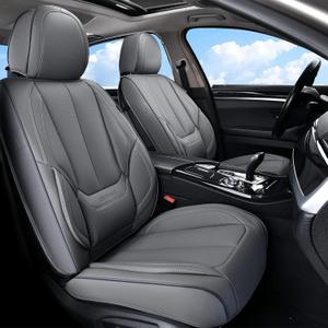 Coverado Front Seat Covers, Waterproof Nappa Leather Car Seat Cover, Sideless Car Seat Covers Front Seats, Driver Seat Cover, Car Seat Protector Universal Fit for Most Sedans SUV Truck, Grey (D236-Gray)