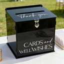 Black Acrylic Card Box with Lock & Slot, Gothic Wedding Card Boxes for Reception, Elegant Money Envelop Gift Cards Box for Party Wedding Birthday Baby Shower Graduation Table Decor