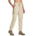 Lightweight Hiking Cargo Pants Women - Womens Quick Dry Golf Casual Joggers with Horizontal Pockets - Women's Travel Work Jogger Athletic Pant - Rain Stretch Active Scrub Sweatpants(Light Khaki, XL) (Beige, XL)