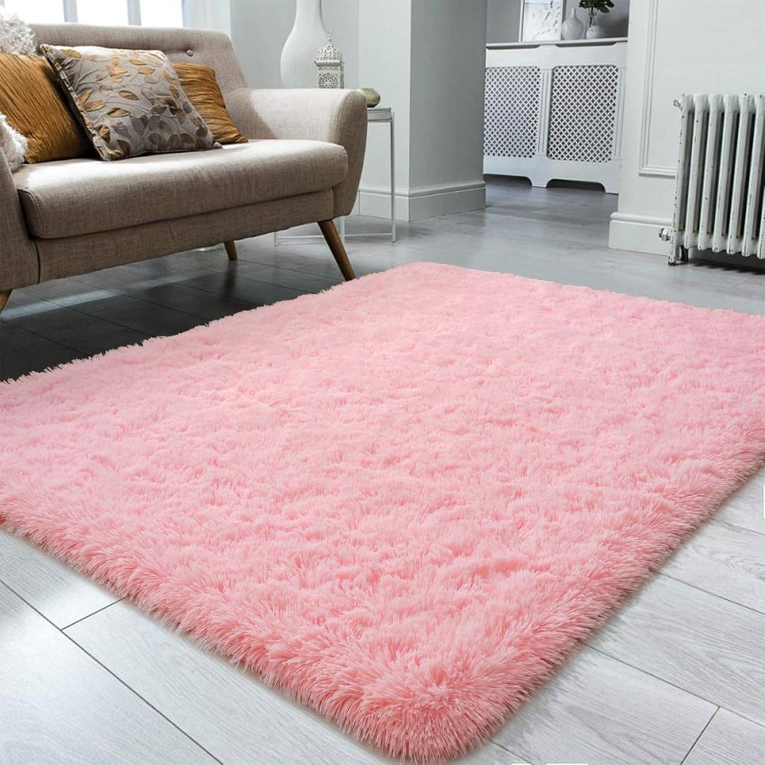 Soft Fluffy Area Rug for Living Room Bedroom, 4x6 Pink Plush Shag Rugs with Non-Slip Backing, Fuzzy Shaggy Accent Carpets for Kids Girls Rooms, Modern Apartment Nursery Dorm Indoor Furry Decor, Pink
