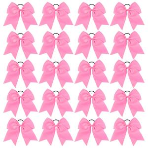 20 PCS 8 Inch Cheer Hair Bows Large Cheerleading Big Hair Bows with Ponytail Holder Hand-made Grosgrain Ribbon Hair Accessories for Teen Girls(Pink)