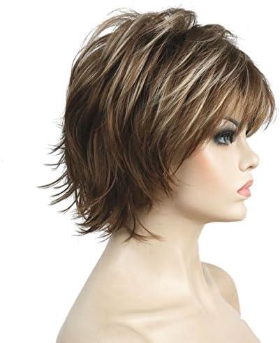 Lydell Short Layered Shaggy Full Synthetic Wig Wigs 12TT26 Brown Highlights