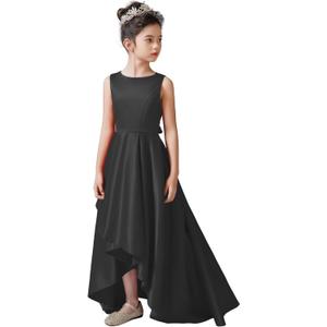 dideyttawl Satin Hi-Lo Formal Dress for Girls 4-16 Sleeveless A Line Quinceanera Dresses Flower Girl Dresses for Wedding