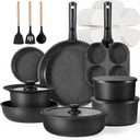 CAROTE 23pcs Pots and Pans Set Non Stick, Cookware Sets, Kitchen Set, Oven/Dishwasher/Fridge Safe, Space Saving Pots Set, Nonstick Set with Versatile Detachable Handle, Induction RV Set, Black (Midnight Black)