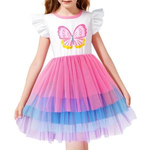 LQSZ Girls Tulle Dresses Princess Flutter Sleeve Tutu Dress for Toddler Girl 3-12 Years (6-7 Years)