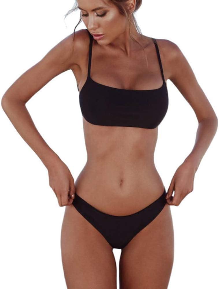 meioro Bikini Set Swimsuits for Women Low Waisted Two Piece Swimwear with Brazilian Push up Top Cheeky Bottom Bathing Suits (X-Large, Black)