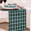 Solino Home Linen Table Runner 120 Inches Long - 100% Pure Linen Windowpane Dark Green Table Runner 14 x 120 Inch for Dining, St Patricks Day, Easter, Winter
