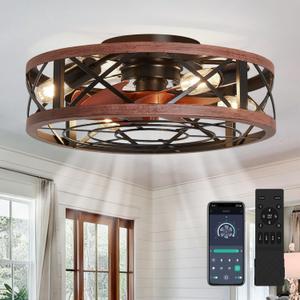 19'' Caged Ceiling Fans with Lights and Remote, Fandelier Ceiling Fan with Light, 6 Speeds and Reversible, Low Profile Ceiling Fan with Light for Bedroom, Living Room and Kitchen