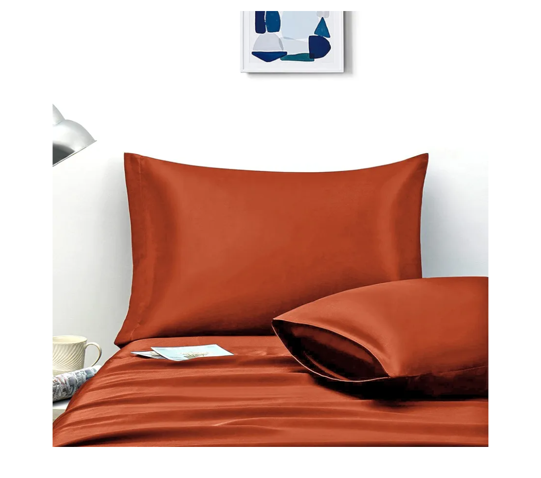 Ersmak Satin Pillowcase Queen Set of 2, 20" x 30" Ultra Soft & Silky Satin Pillow Cases for Hair and Skin, Wrinkle Fade Resistant Pillow Covers with Envelope Closure (Rust Orange)