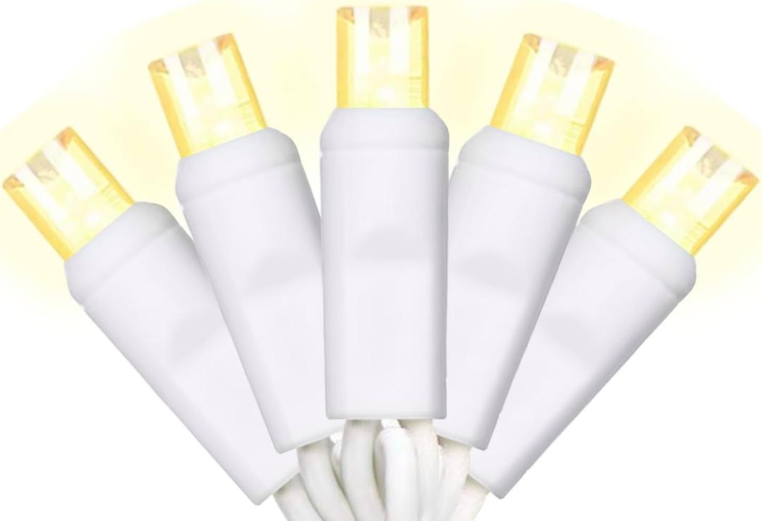 50 Counts Warm White LED Christmas Lights - 25ft Christmas Tree Lights Commercial Grade Outdoor Waterproof, White Wire Warm White Indoor Mini Plug in, 5mm Wide Angle Indoor for Xmas, UL Certified