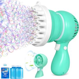 Sloosh Bubble Machine Gun with Removable Fan Solution Refill, Rocket Shape Bubble Guns Blaster for Kids Adults, Summer Toys, Party, Easter, Birthday Gift, Outdoor (Mint)