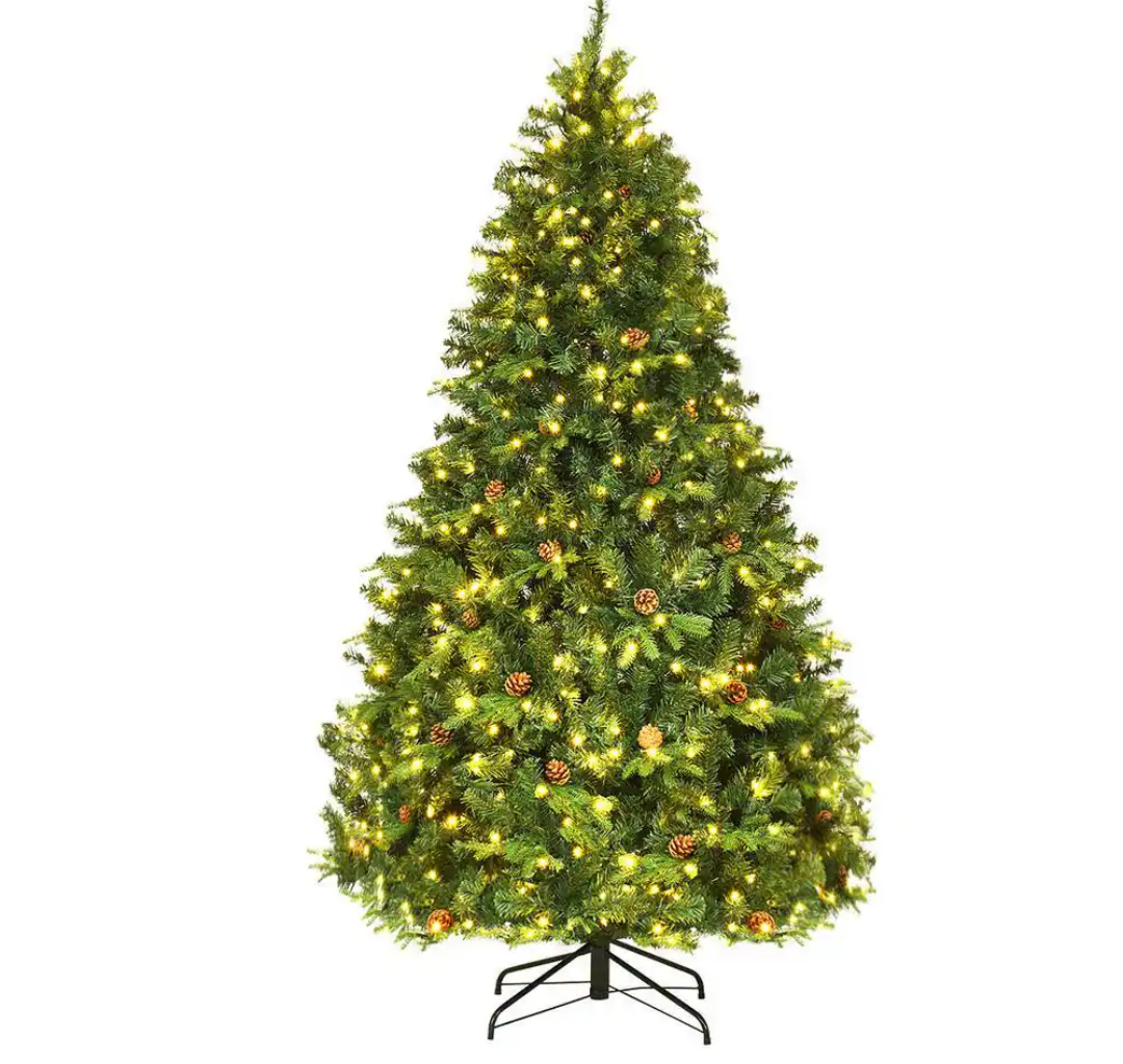 7 ft. Pre-Lit Artificial Christmas Tree Hinged with 460 LED Lights and Pine Cones